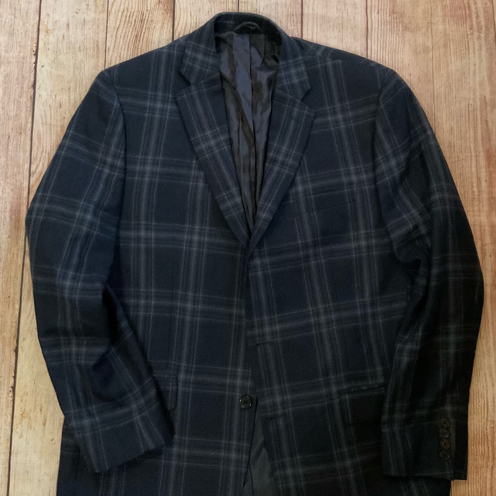 Mens Ralph Lauren black Label suit jacket blazer blue windowpane wool 46L